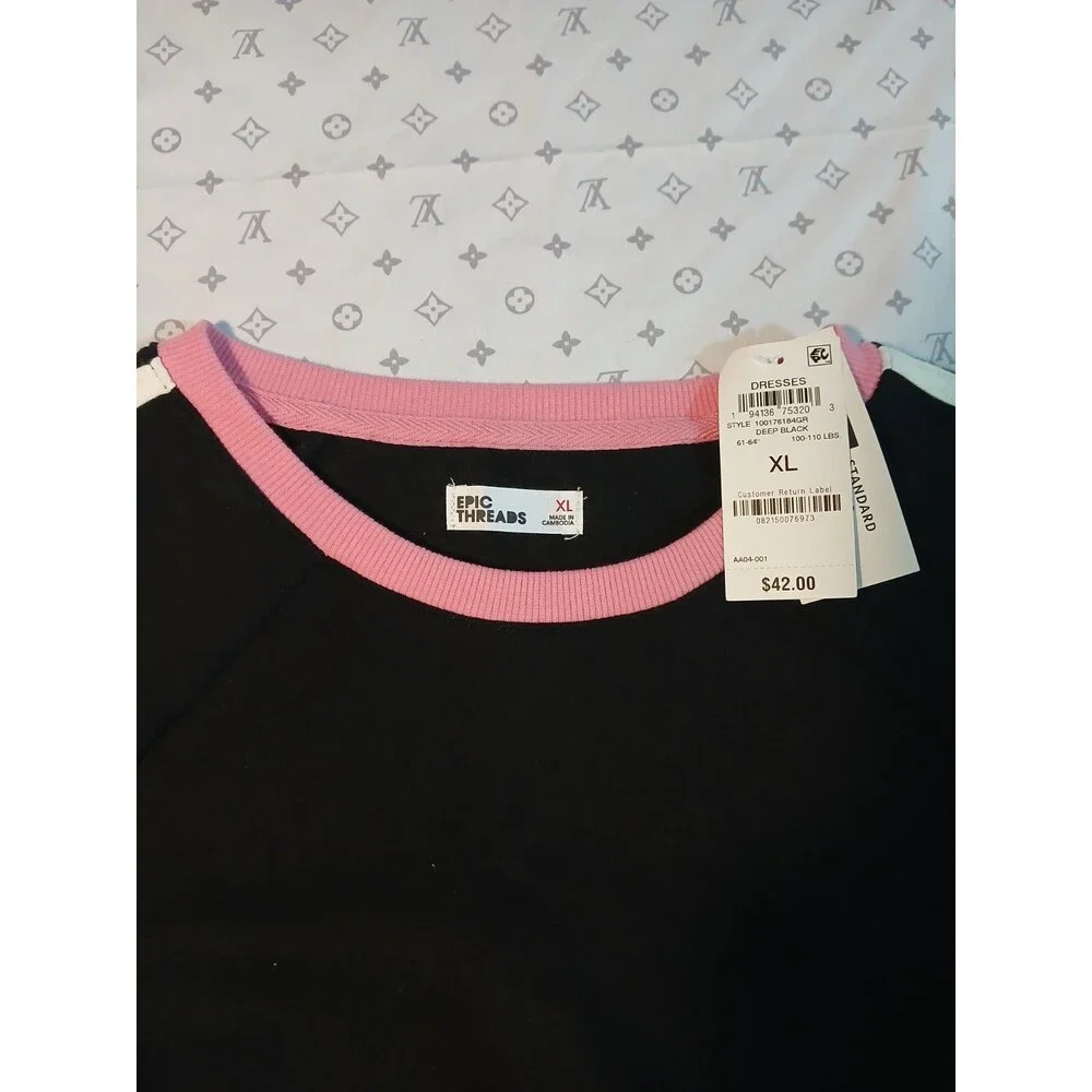 NWT Epic Threads Sweatshirt Dress Deep Black And Pink Trim Size XL